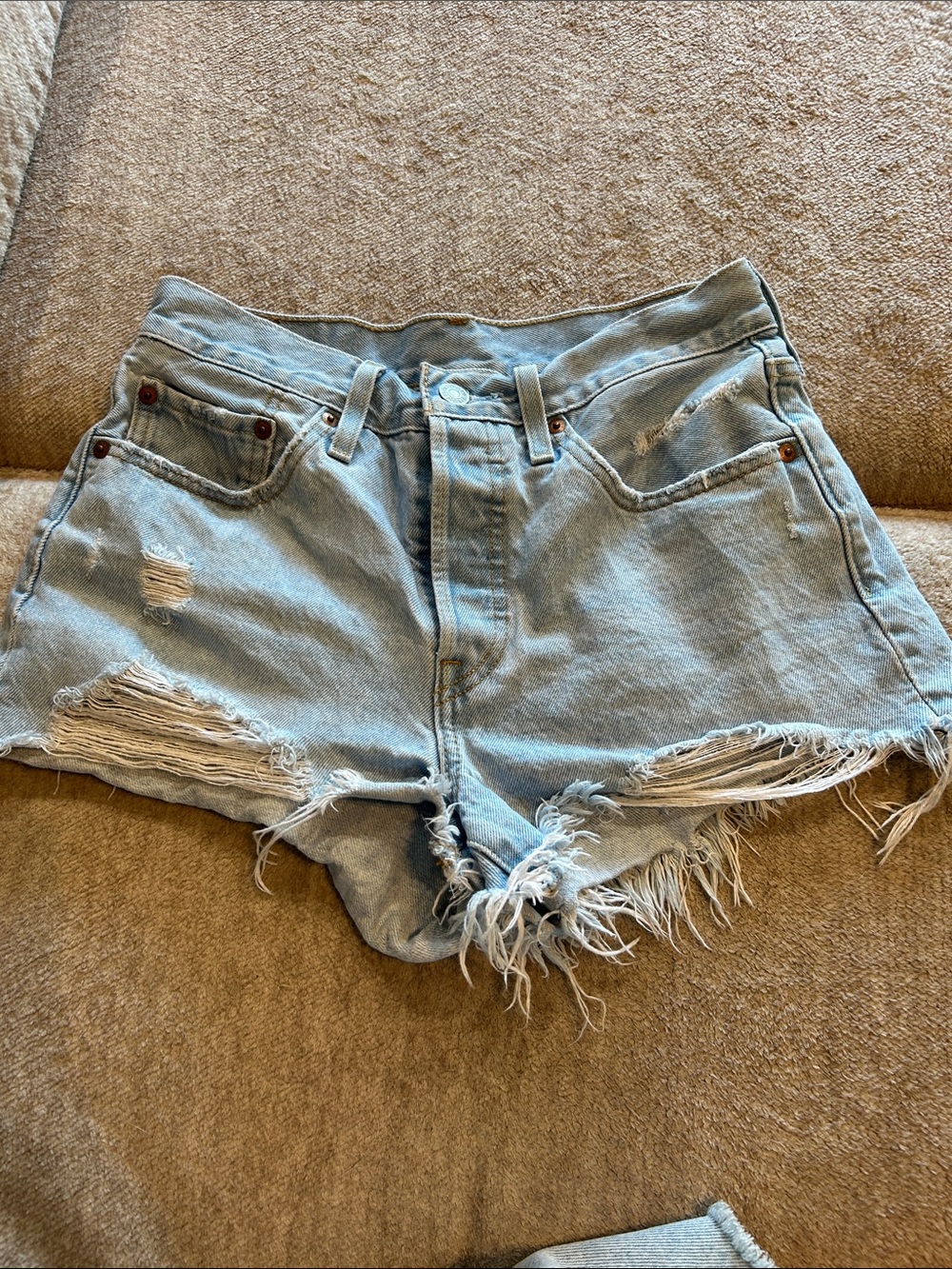 Levi's Light Blue Distressed Denim Cutoff Shorts